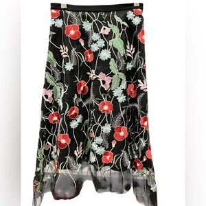 Eva Franco Black Tulle Skirt with Red and Green Embroidery